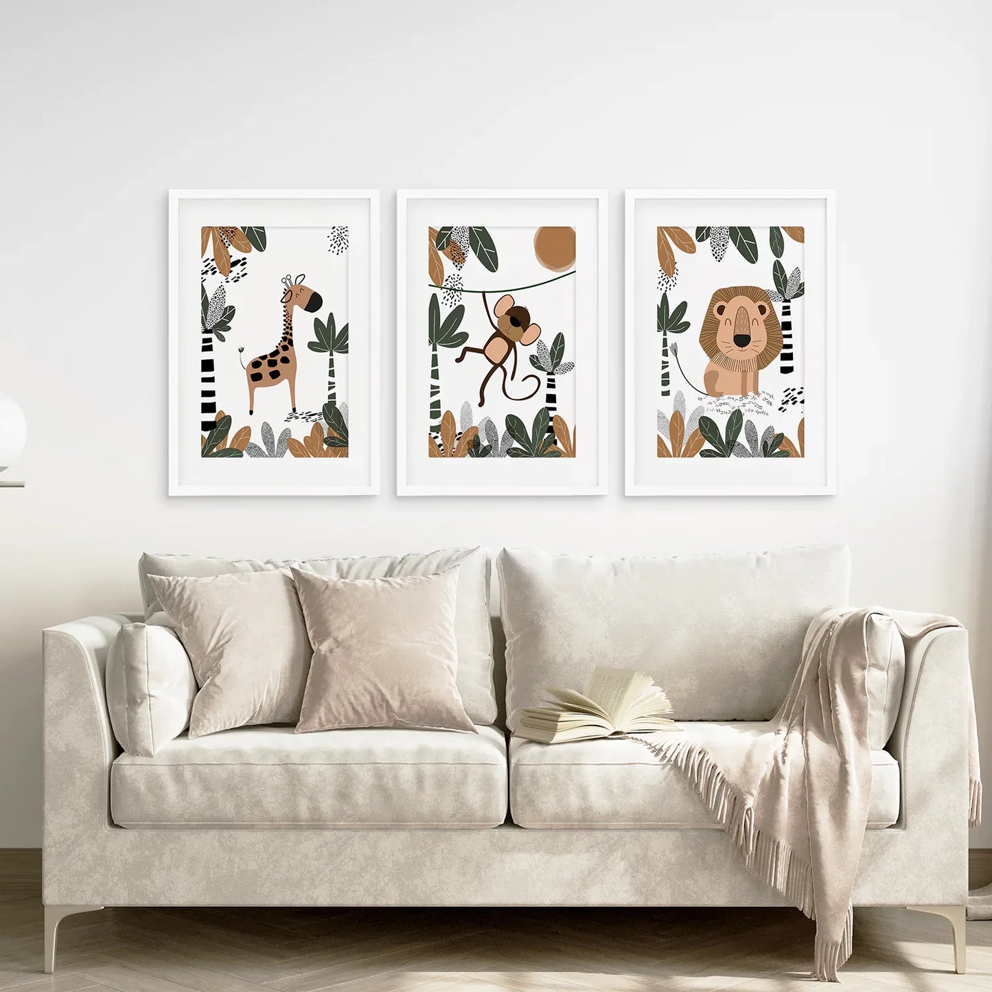 Safari Animals Wall Art Set of 3 Prints for Nursery
