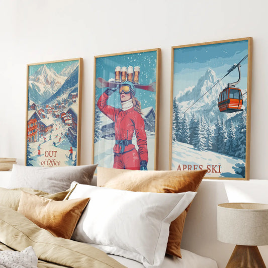 Vintage Apres Ski Resort Set of 3 Prints. Winter Sports Decor