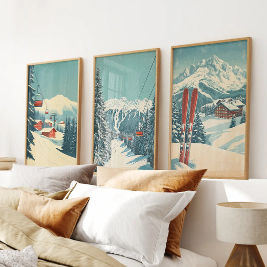Vintage Winter Landscape Ski Wall Art Decor Print