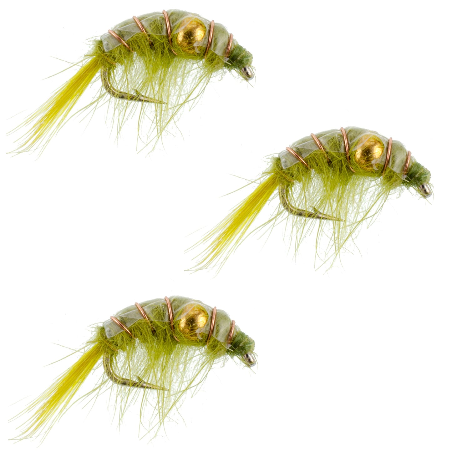 3 Pack Olive Beaded Shrimp Scud Pattern - Size 16 - Tailwater Lake Fly Fishing Nymph