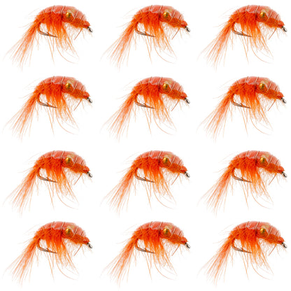 Orange Beaded Shrimp Scud Pattern - 1 Dozen Size 16 - Tailwater Lake Fly Fishing Nymph