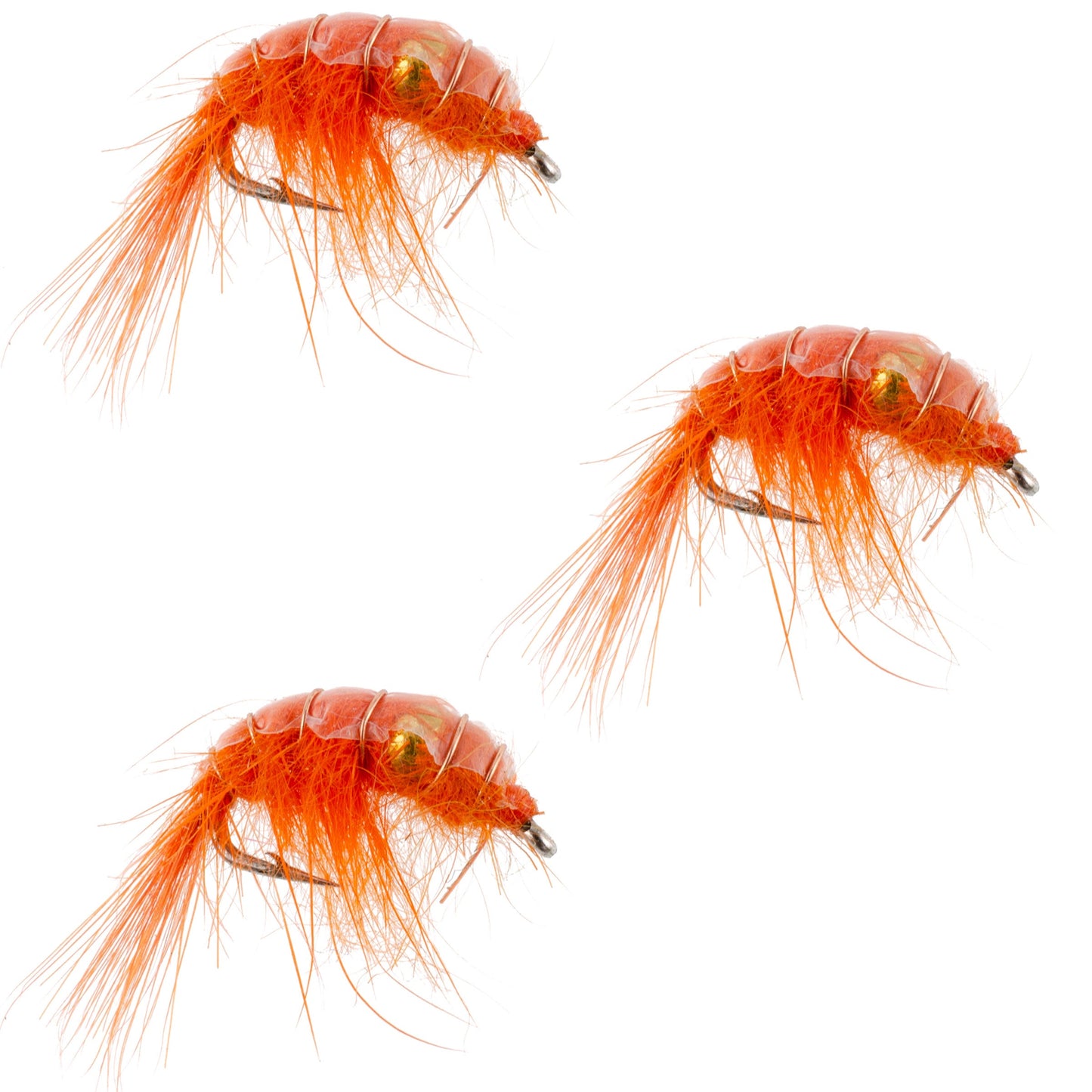 3 Pack Orange Beaded Shrimp Scud Pattern - Size 16 - Tailwater Lake Fly Fishing Nymph