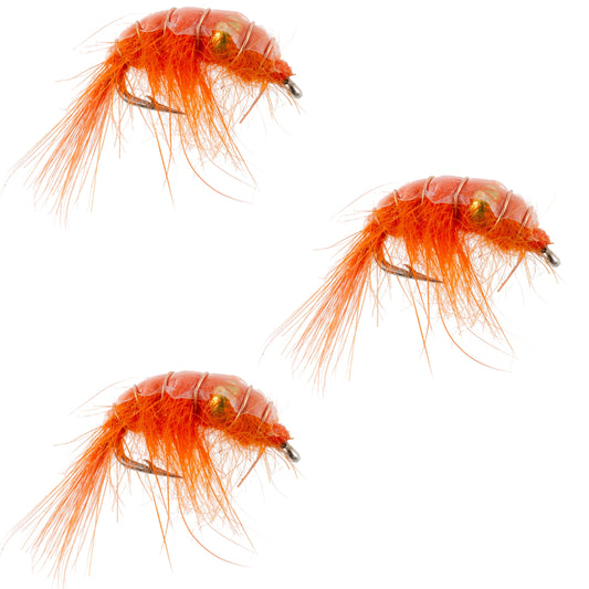 3 Pack Orange Beaded Shrimp Scud Pattern - Size 16 - Tailwater Lake Fly Fishing Nymph