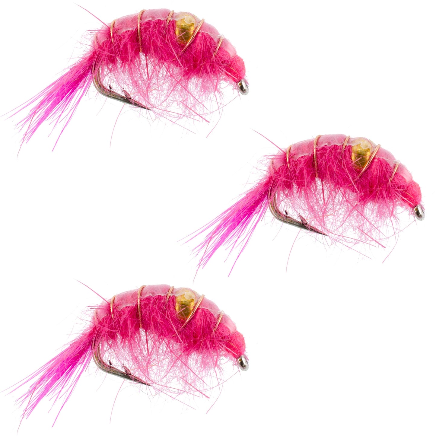 3 Pack Pink Beaded Shrimp Scud Pattern - Size 16 - Tailwater Lake Fly Fishing Nymph