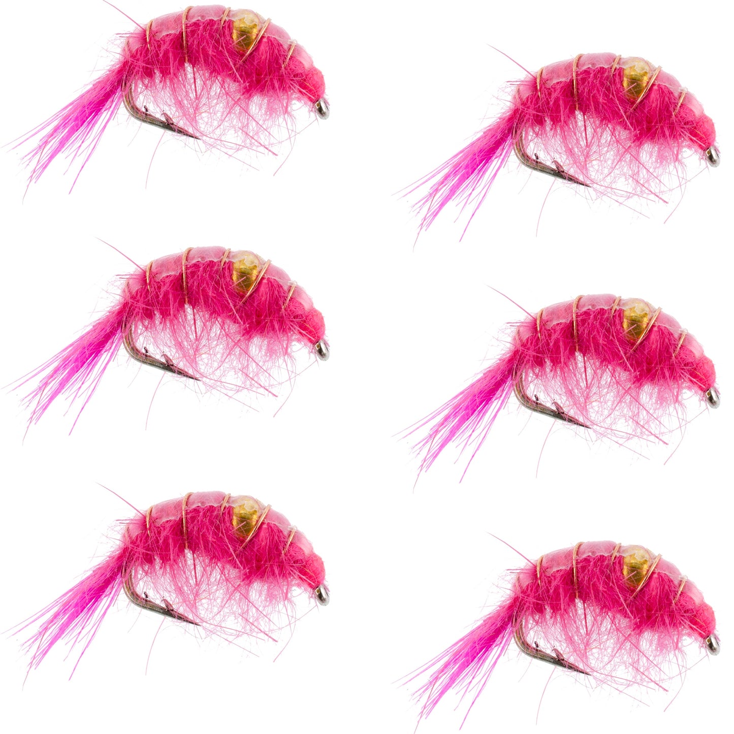 Pink Beaded Shrimp Scud Pattern - 6 Flies - Size 16 - Tailwater Lake Fly Fishing Nymph