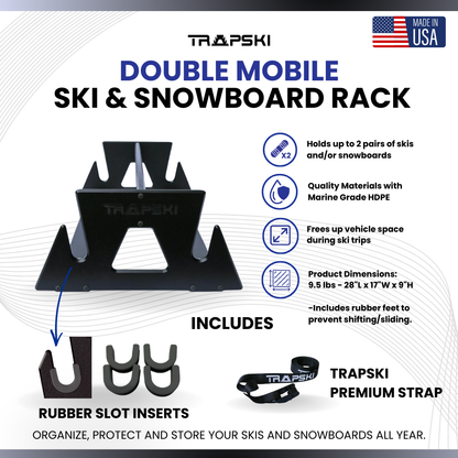 TRAPSKI DOUBLE Mobile All Mountain/Race/XC/Powder Ski and Standard Stance Snowboard Rack