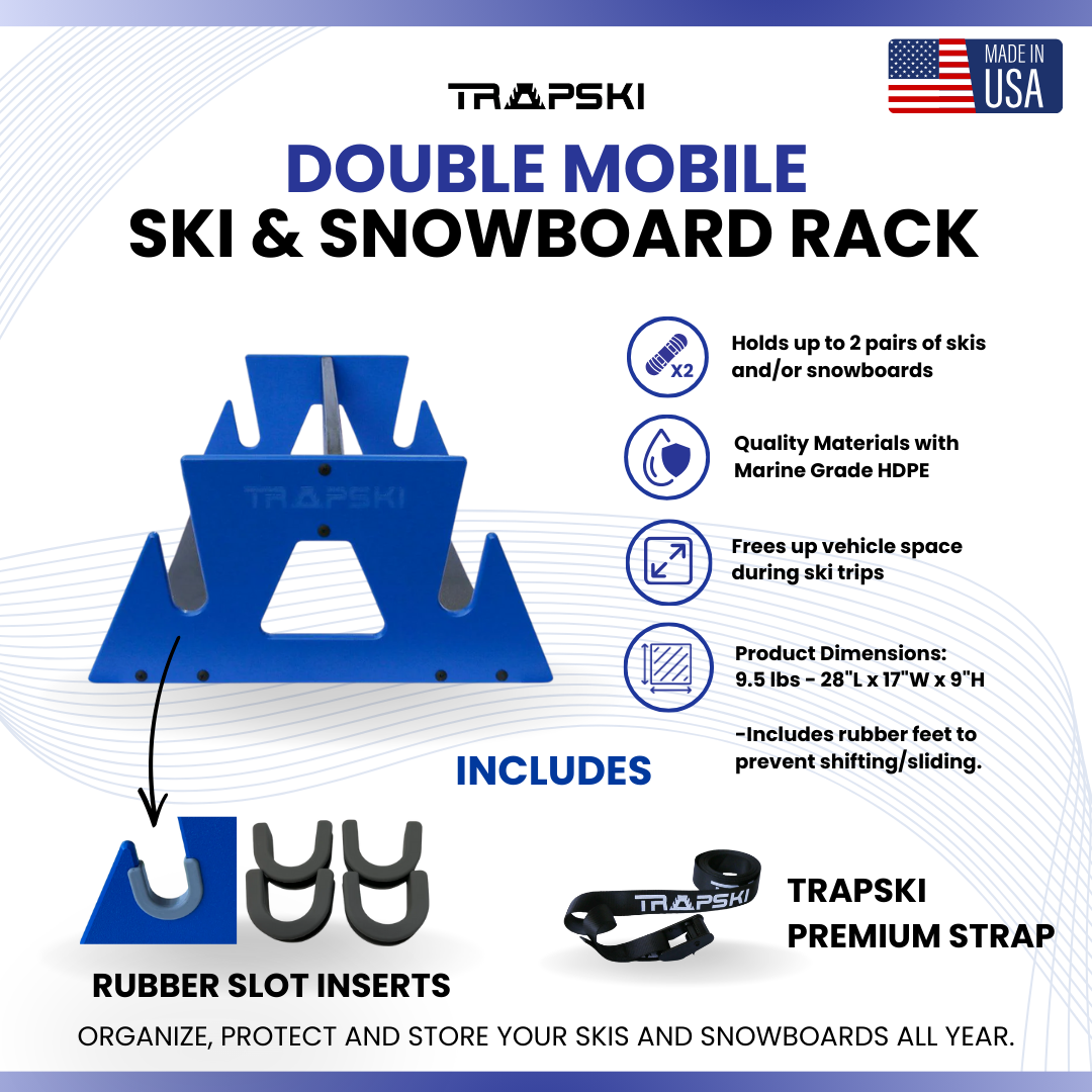 TRAPSKI DOUBLE Mobile All Mountain/Race/XC/Powder Ski and Standard Stance Snowboard Rack