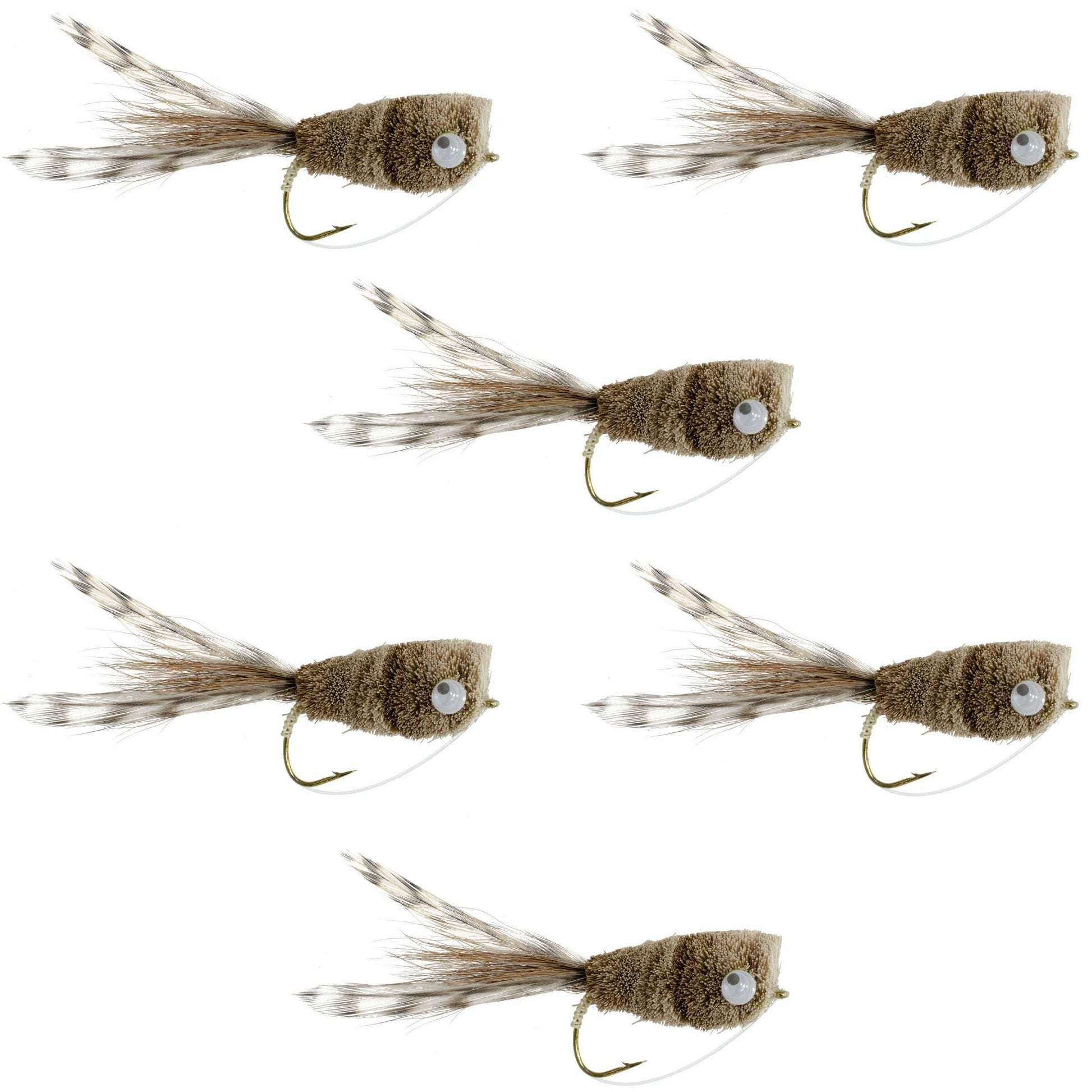 bass fishing hook sets Natural Deer Hair and Grizzly Bass Popper 6 Flies Hook Size 8 Bass Fly – Creek Life Lure Co