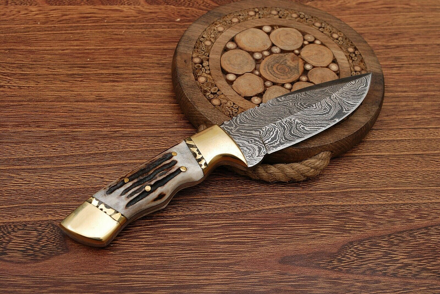 Natural Sambar Stag Horn-Brass Hunting Skinning Knife