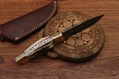 Natural Sambar Stag Horn-Brass Hunting Skinning Knife
