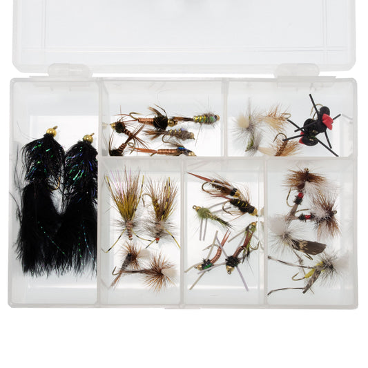 Essential 28 Fly Assortment Gift Set with Clear Fly Box – Perfect for Beginner or Advanced Fly Fishers (2 of Each Top Trout Pattern)
