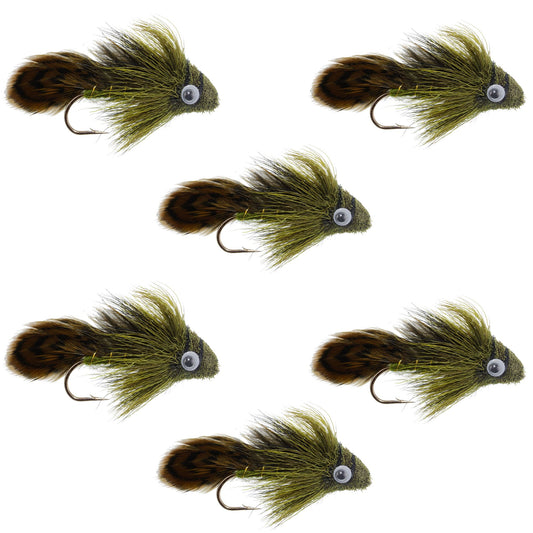 Big Eye Olive Sculpin Streamer Flies - 6 Bass and Trout Fly Fishing Flies - Hook Size 2