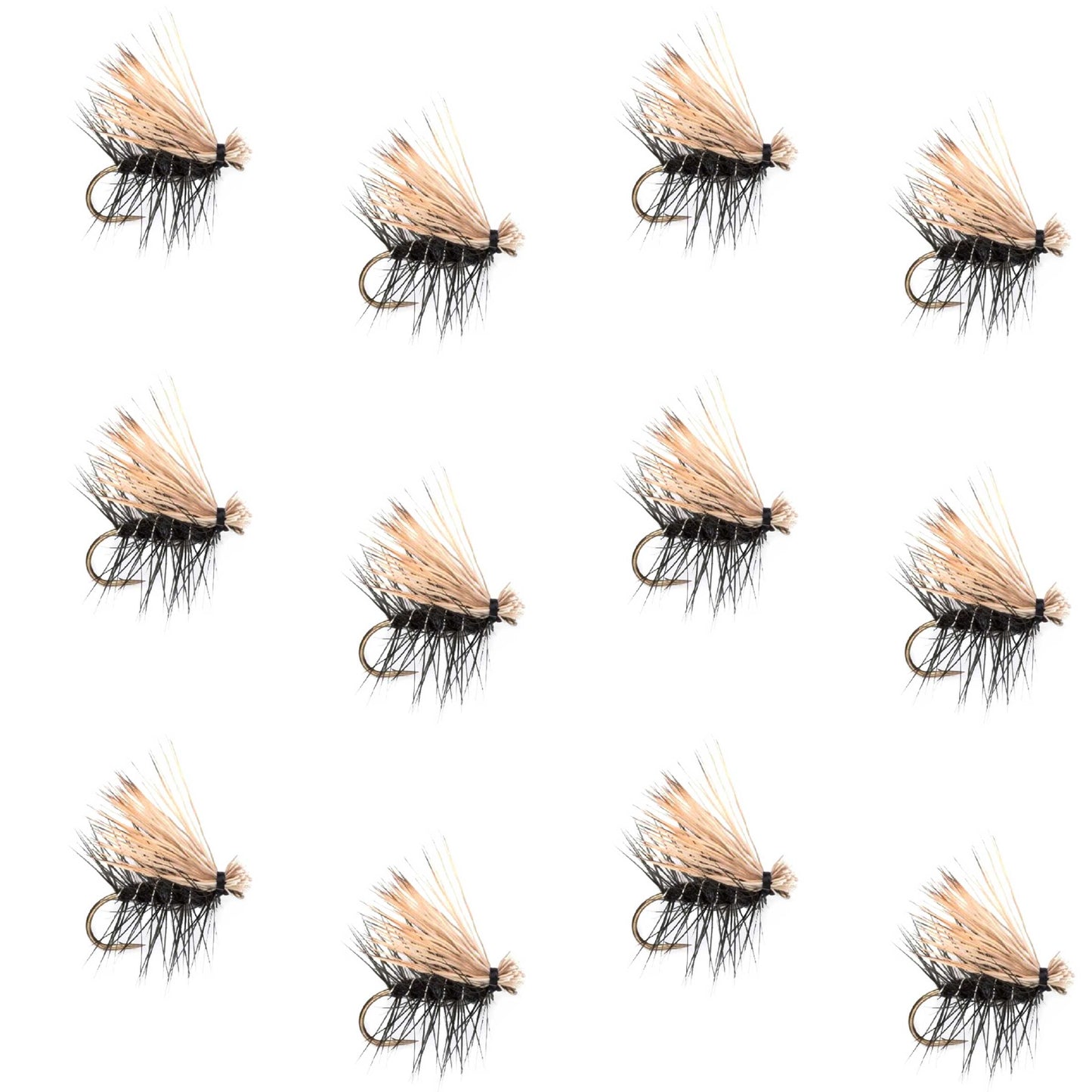 Black Elk Hair Caddis Classic Trout Dry Fly - 12 Flies Size 16