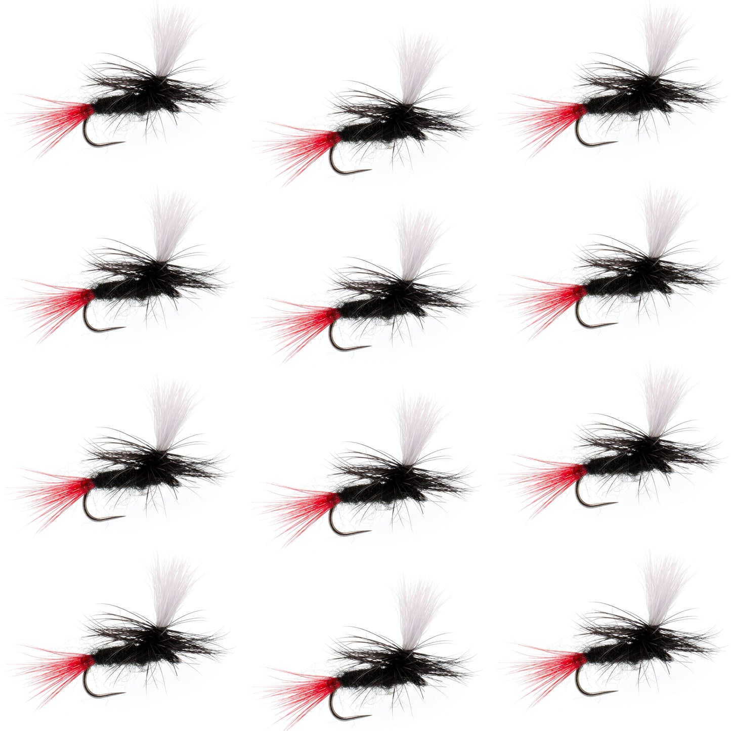 Barbless Parachute Black Gnat Red Tail Dry Fly - 12 Flies - Size 12
