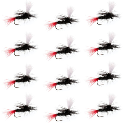 Barbless Parachute Black Gnat Red Tail Dry Fly - 12 Flies - Size 14