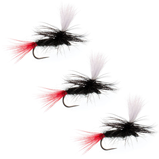 3 Pack Barbless Parachute Black Gnat Red Tail Dry Fly - Size 12