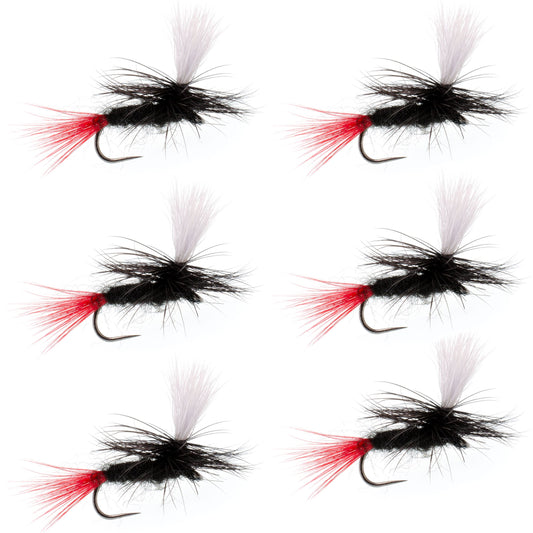 Barbless Parachute Black Gnat Red Tail Dry Fly - 6 Flies - Size 12
