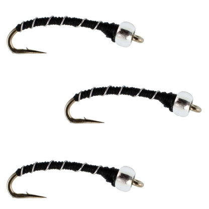 3 Pack Black Mercury Midge - Glass Bead Head Flies Size 20