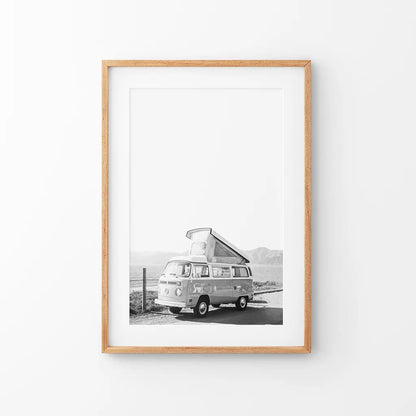 Black and White Hipster Van Poster. Summer Travel