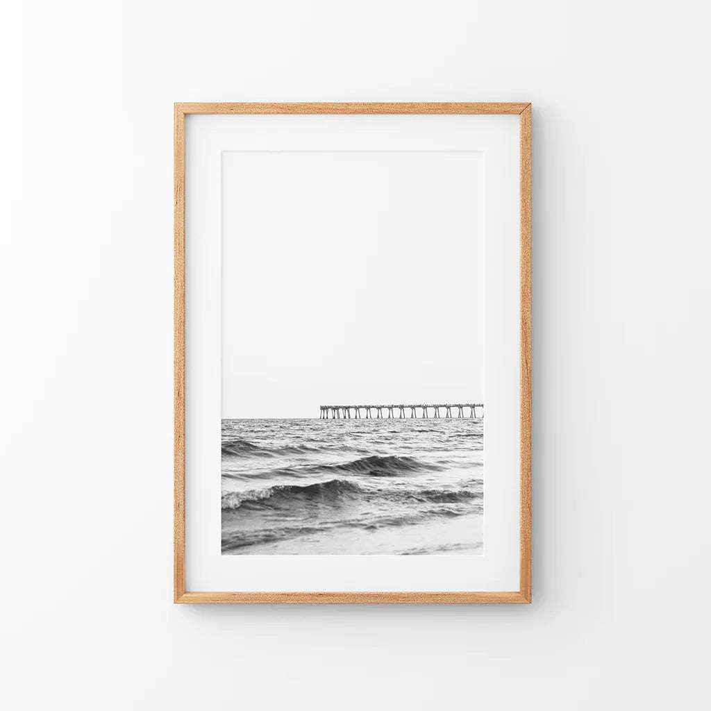 Black White Minimalistic Beach Pier Poster