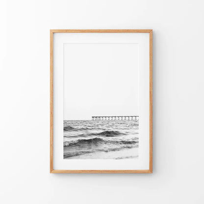 Black White Minimalistic Beach Pier Poster