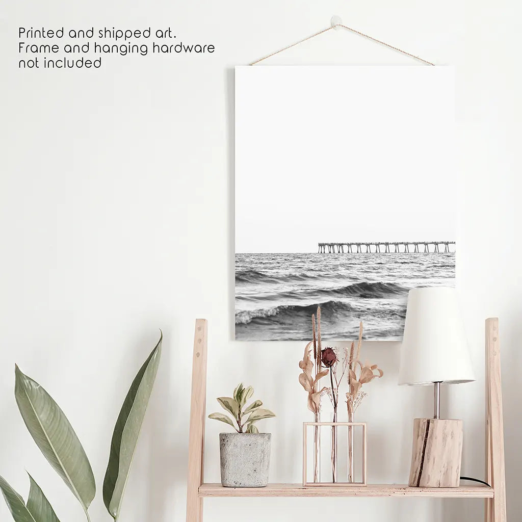 Black White Minimalistic Beach Pier Poster