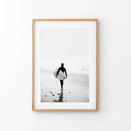 Black White Modern Surfer Photo. Coastal Style Print