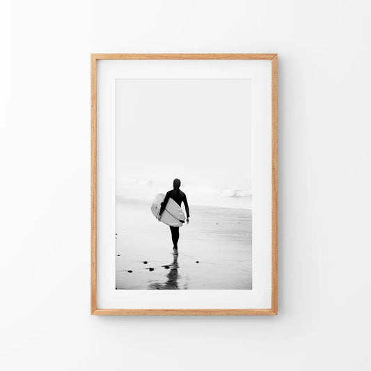 Black White Modern Surfer Photo. Coastal Style Print