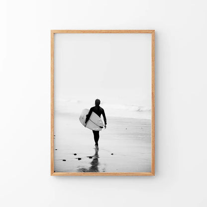 Black White Modern Surfer Photo. Coastal Style Print