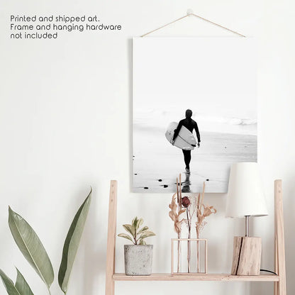 Black White Modern Surfer Photo. Coastal Style Print