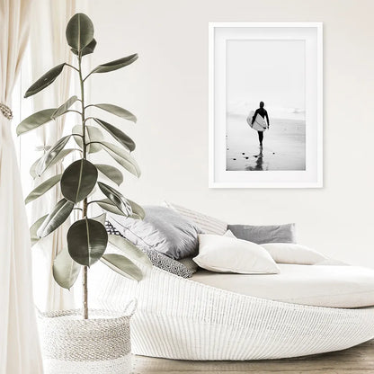 Black White Modern Surfer Photo. Coastal Style Print