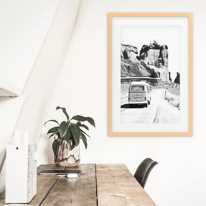 Black White Van Camper Poster. Utah National Park Wall Art