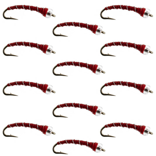 Mercury Red Blood Midge - Glass Bead Head 12 Flies Size 20