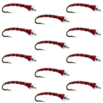 Mercury Red Blood Midge - Glass Bead Head 12 Flies Size 18
