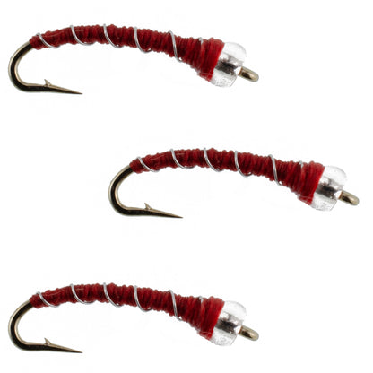 3 Pack Mercury Red Blood Midge - Glass Bead Head Flies Size 20