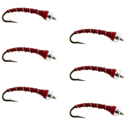 Mercury Red Blood Midge - Glass Bead Head 6 Flies Size 20