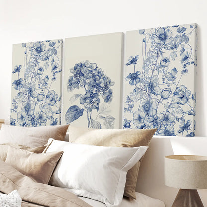 Chinoiserie Blue Flowers Watercolor Poster Decor