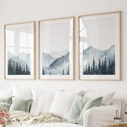 Watercolor Mountain Landscape Wall Art Posters