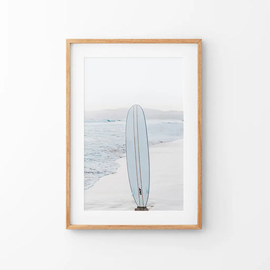 Blue Surfboard Print. Ocean Beach Wall Art