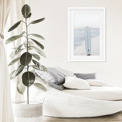 Blue Surfboard Print. Ocean Beach Wall Art