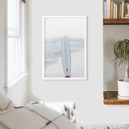 Blue Surfboard Print. Ocean Beach Wall Art