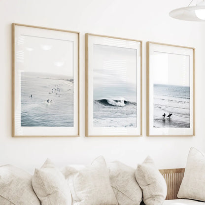 Navy Blue Surfing Wall Art. Set of 3 Prints