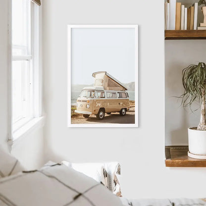 Yellow Vintage Hipster Van Wall Art. Summer Travel
