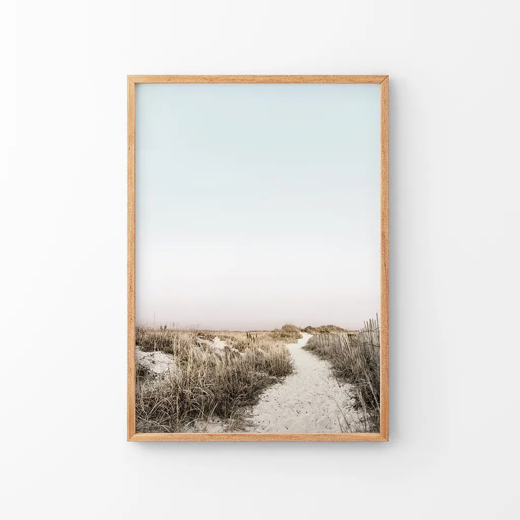 Boho Chic Wall Art Print. Sandy Beach Path, Dried Grass