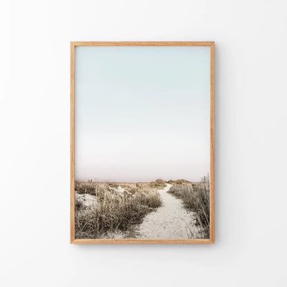 Boho Chic Wall Art Print. Sandy Beach Path, Dried Grass