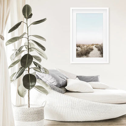Boho Chic Wall Art Print. Sandy Beach Path, Dried Grass