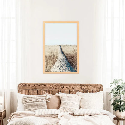 Calm Beach Wall Art Print. Sand Dunes, Dried Grass