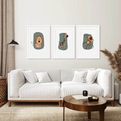 Cute Safari Baby Animals Set of 3 Art Prints