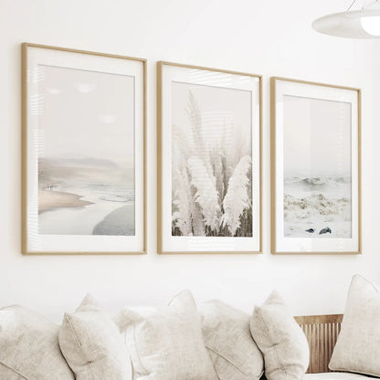 Beige Boho Beach Wall Art. Set of 3 Prints