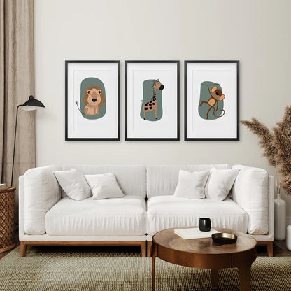 Cute Safari Baby Animals Set of 3 Art Prints
